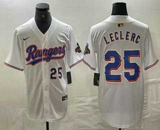 Men%27s Texas Rangers #25 Jose Leclerc Number White 2024 Gold Collection Limited Cool Base Jerseys